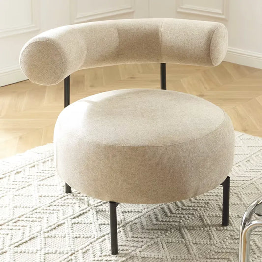 Fauteuil Japandi Tissu Chenille Beige & Métal Noir – Farel