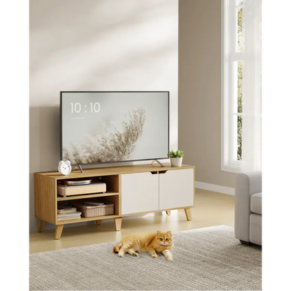 Meuble TV Japandi 2 Portes Chêne Naturel & Blanc Crème 140 cm – Liero