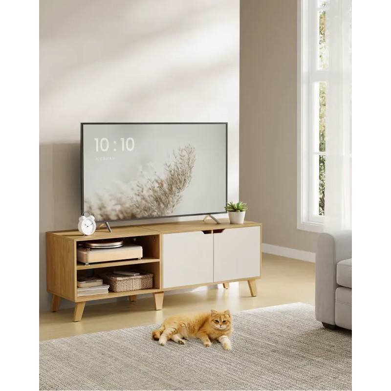 Meuble TV Japandi 2 Portes Chêne Naturel & Blanc Crème 140 cm – Liero
