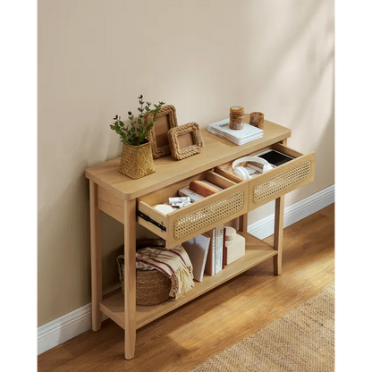 Console Japandi Beige 2 tiroirs & étagère ouverte – Niva