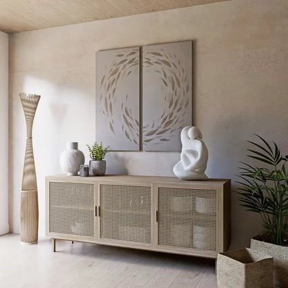 Lampadaire Japandi Bambou Tressé & Métal Beige – Kano