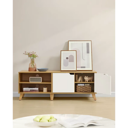 Meuble TV Japandi 2 Portes Chêne Naturel & Blanc Crème 140 cm – Liero