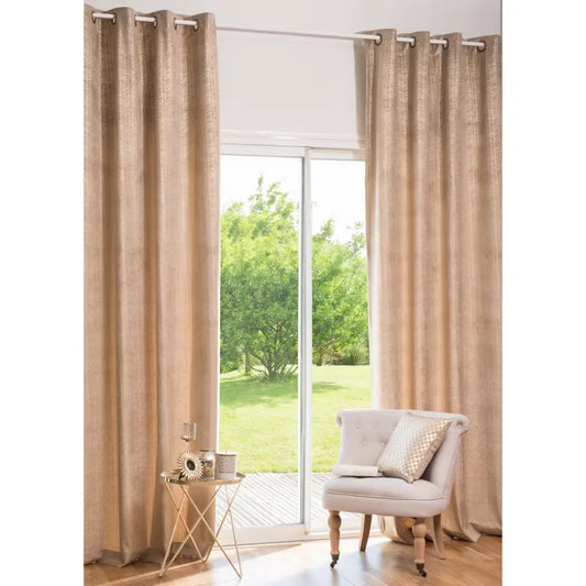 Rideau Japandi Œillets Beige Motifs Dorés 140×270 – Sued