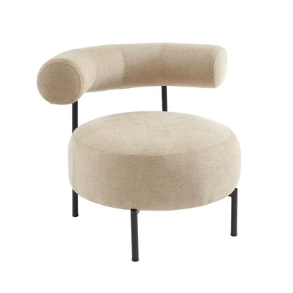 Fauteuil Japandi Tissu Chenille Beige & Métal Noir – Farel