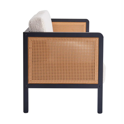 Canapé Japandi 2-3 Places Cannage & Bouclette Blanche – Naho