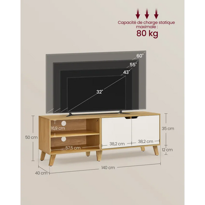 Meuble TV Japandi 2 Portes Chêne Naturel & Blanc Crème 140 cm – Liero