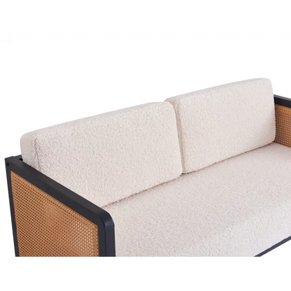 Canapé Japandi 2-3 Places Cannage & Bouclette Blanche – Naho