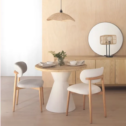Chaises Japandi Chêne Naturel & Tissu Blanc – Yori