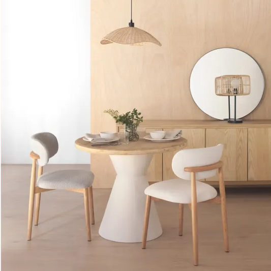Chaises Japandi Chêne Naturel & Tissu Blanc – Yori