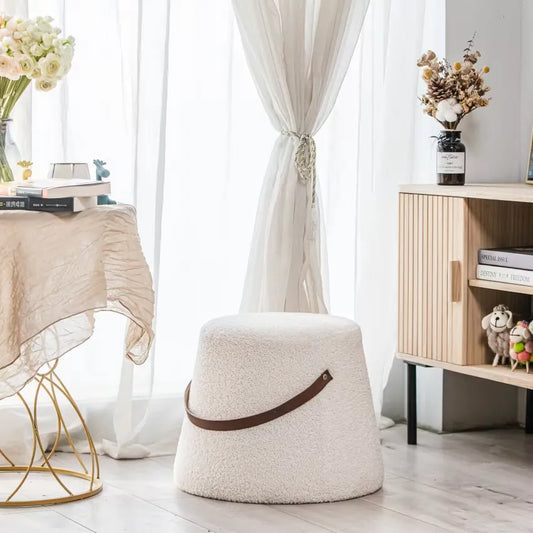 Pouf Japandi Bouclette Blanche & Corde – Nori