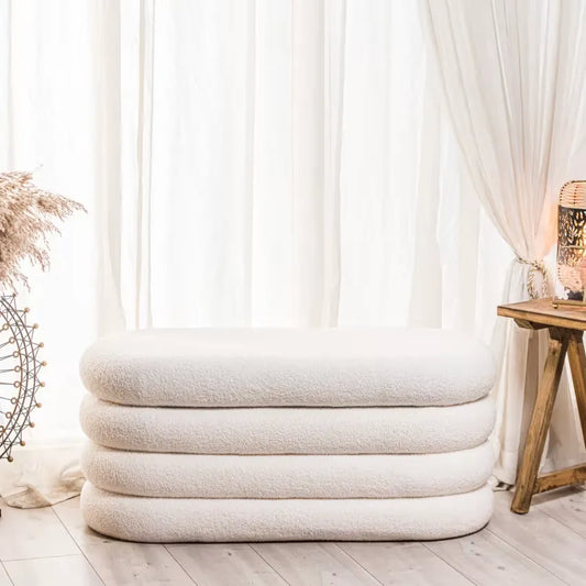 Banc Japandi Coffre Bouclette Blanche – Hina