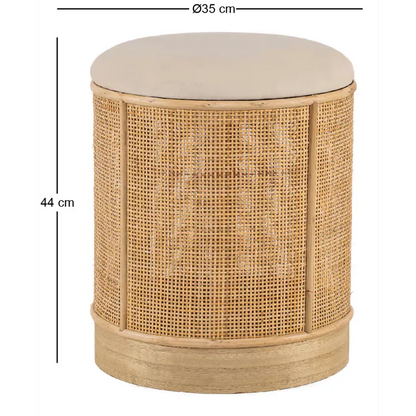 Pouf Japandi Velours Beige & Rotin – Sayo