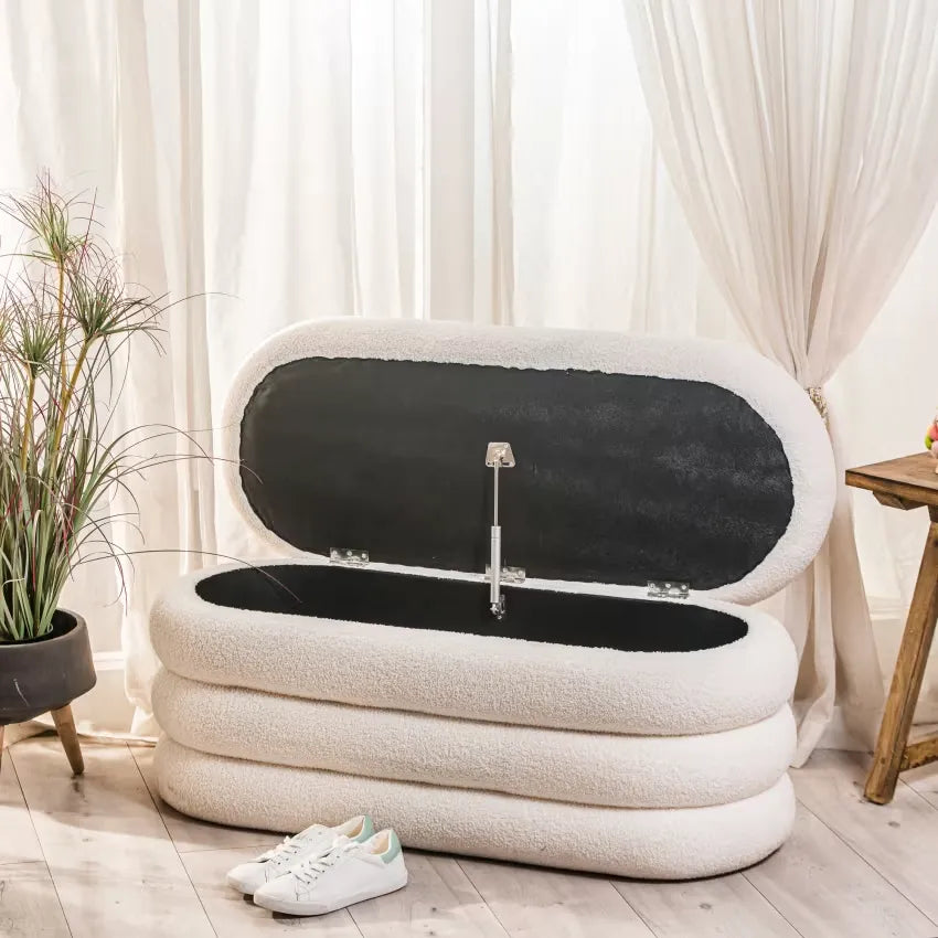 Banc Japandi Coffre Bouclette Blanche – Hina