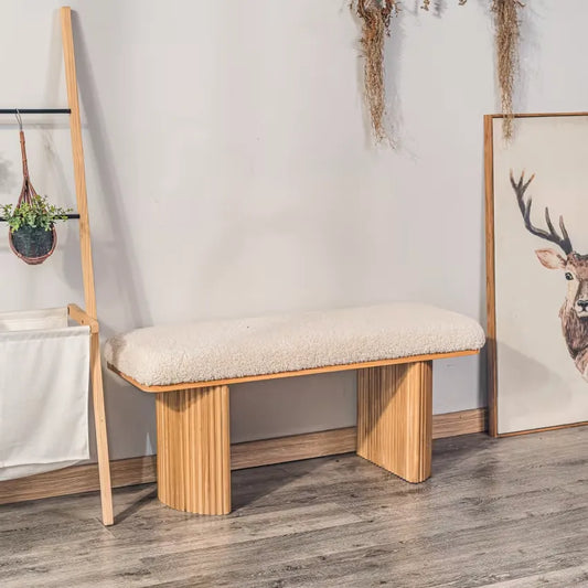 Banc Japandi Bois Massif & Bouclette Blanche – Nomi