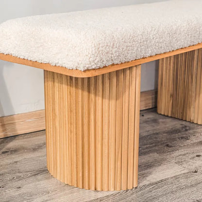 Banc Japandi Bois Massif & Bouclette Blanche – Nomi