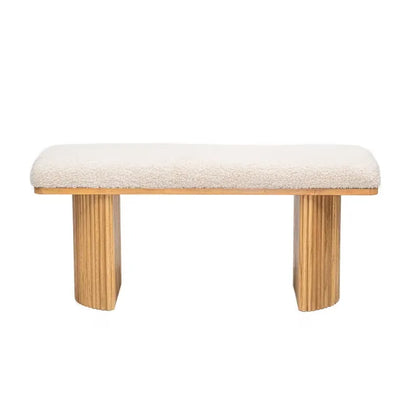 Banc Japandi Bois Massif & Bouclette Blanche – Nomi
