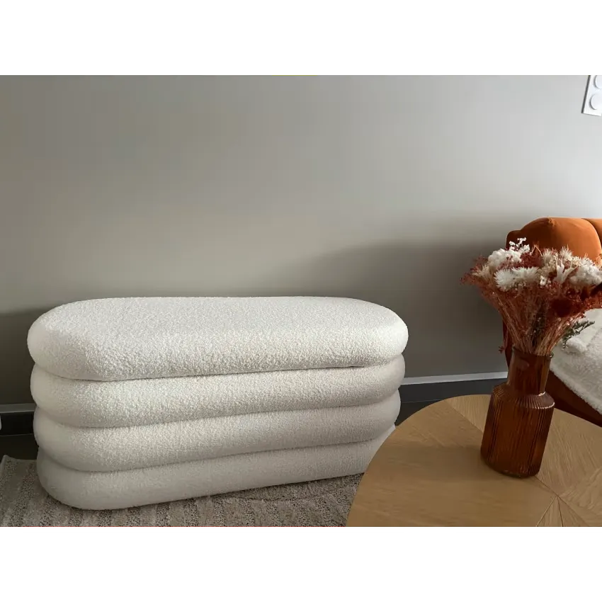Banc Japandi Coffre Bouclette Blanche – Hina