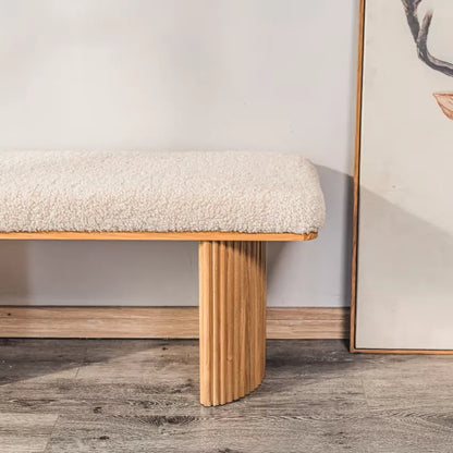Banc Japandi Bois Massif & Bouclette Blanche – Nomi