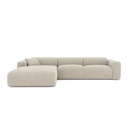 Canapé Japandi Grand Angle Gauche Velours Motifs Beige – Myra