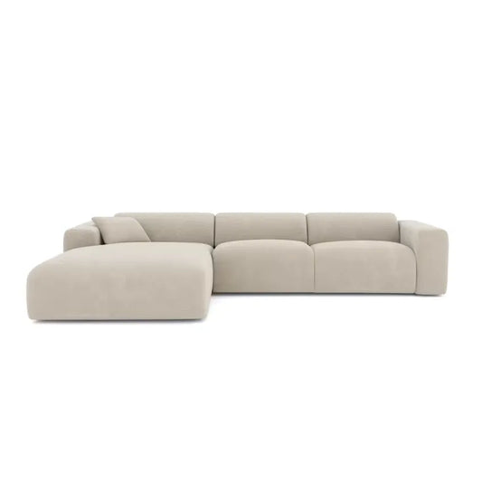 Canapé Japandi Grand Angle Gauche Velours Motifs Beige – Myra
