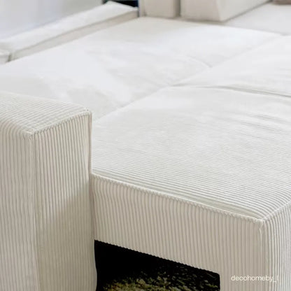 Canapé Japandi Angle Convertible Réversible 5 Places Velours Côtelé Beige – Harper