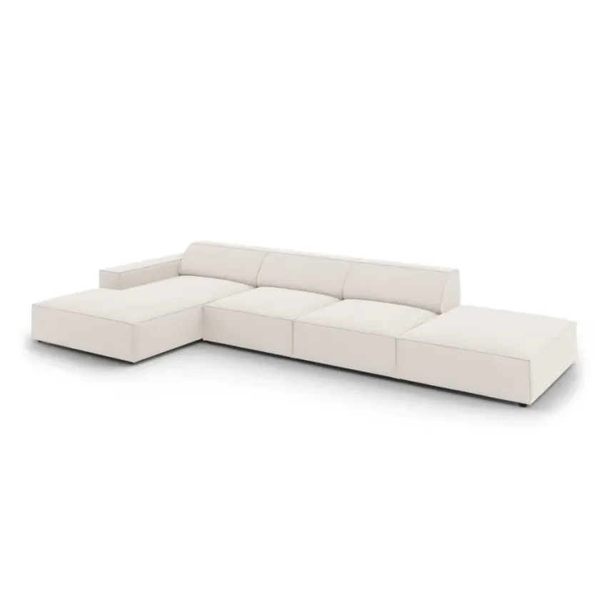 Canapé Japandi Angle 5 Places Tissu Beige Clair – Jodie