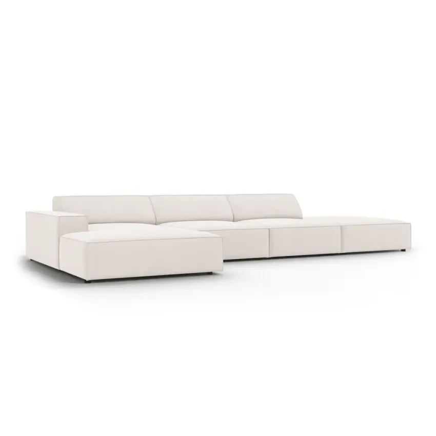 Canapé Japandi Angle 5 Places Tissu Beige Clair – Jodie