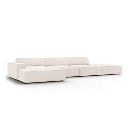 Canapé Japandi Angle 5 Places Tissu Beige Clair – Jodie