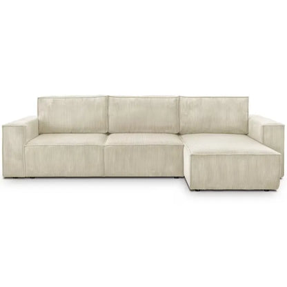 Canapé Japandi Angle Convertible Réversible 5 Places Velours Côtelé Beige – Harper