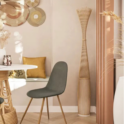Lampadaire Japandi Bambou Tressé & Métal Beige – Kano