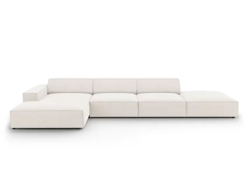 Canapé Japandi Angle 5 Places Tissu Beige Clair – Jodie