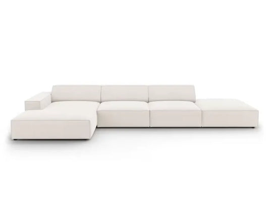 Canapé Japandi Angle 5 Places Tissu Beige Clair – Jodie