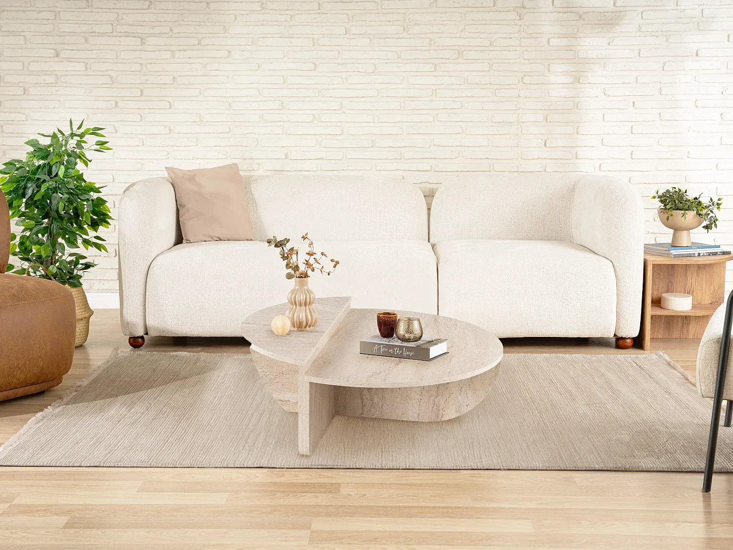 Lot de 2 Tables Basses Japandi Effet Travertin - Aloeva