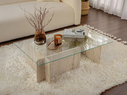 Table Basse Japandi Verre et Travertin - Azra