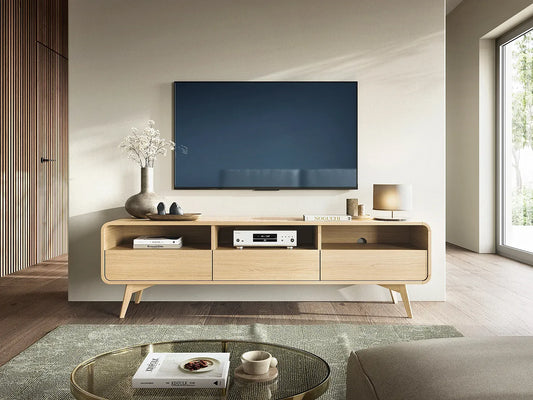 Meuble TV Japandi Arrondi en Bois Clair - Jalemo