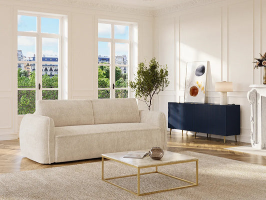 Canapé Japandi Convertible Chenille Beige 4 Places - Selivo