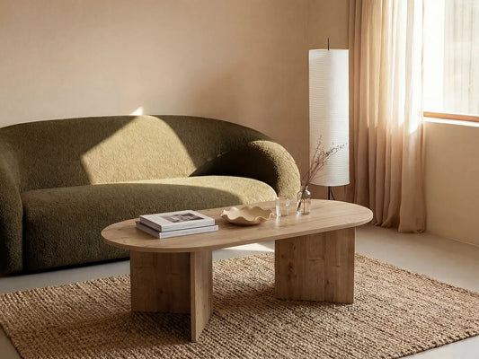 Table Basse Japandi Ovale Bois Mélaminé - Topania