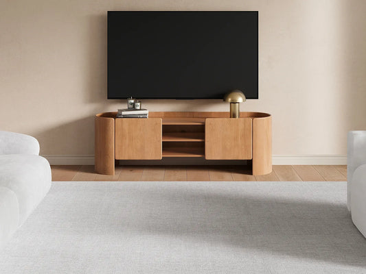 Meuble TV Japandi Arrondi en Bois De Manguier 2 Portes - Islara