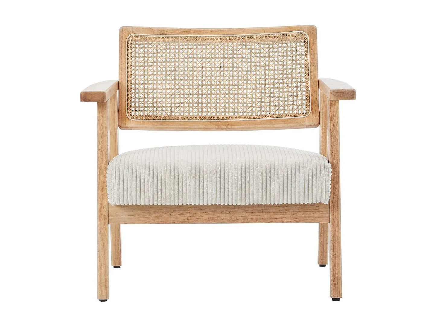 Fauteuil Japandi Velours Côtelé Et Cannage - Tim