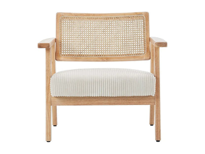Fauteuil Japandi Velours Côtelé Et Cannage - Tim