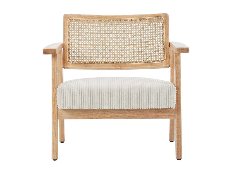 Fauteuil Japandi Velours Côtelé Et Cannage - Tim