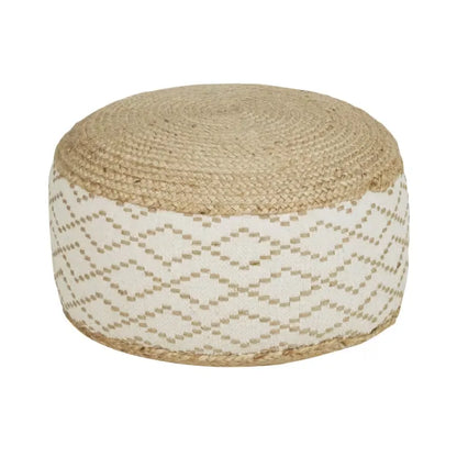Pouf Japandi Tressé Imprimé Géométrique Beige & Marron – Maki