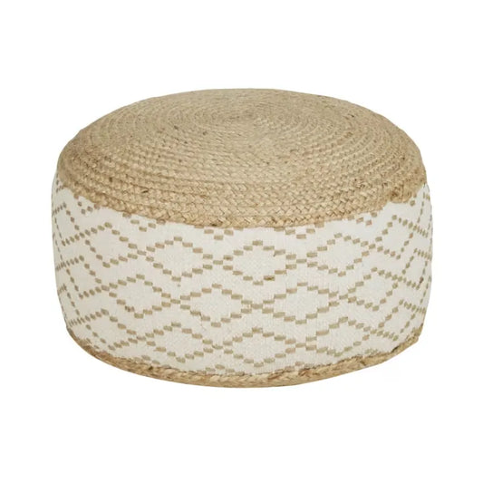 Pouf Japandi Tressé Imprimé Géométrique Beige & Marron – Maki