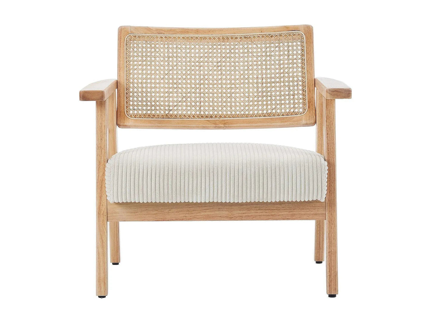 Fauteuil Japandi Velours Côtelé Et Cannage - Tim