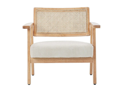 Fauteuil Japandi Velours Côtelé Et Cannage - Tim
