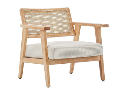 Fauteuil Japandi Velours Côtelé Et Cannage - Tim