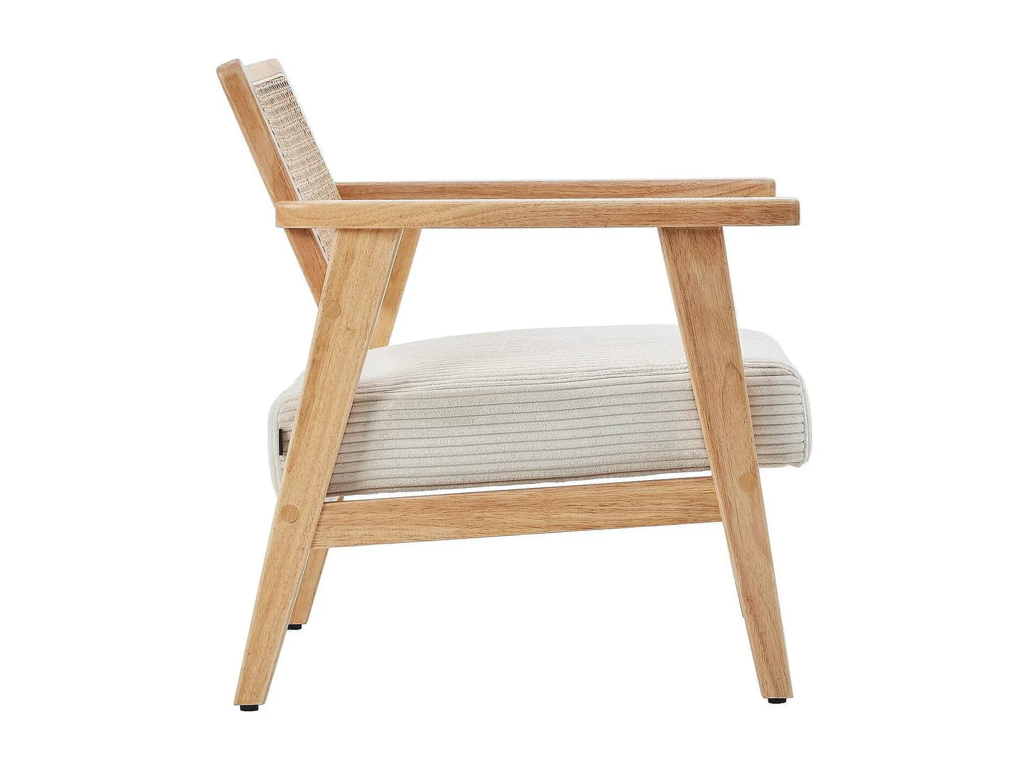 Fauteuil Japandi Velours Côtelé Et Cannage - Tim