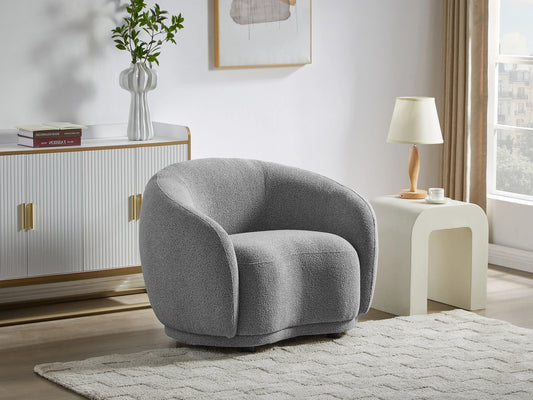 Fauteuil Japandi Arrondi Bouclette Gris - Bovana
