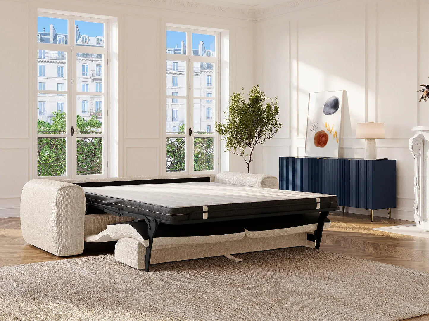 Canapé Japandi Convertible Express Texturé 4 Places Beige - Pognia