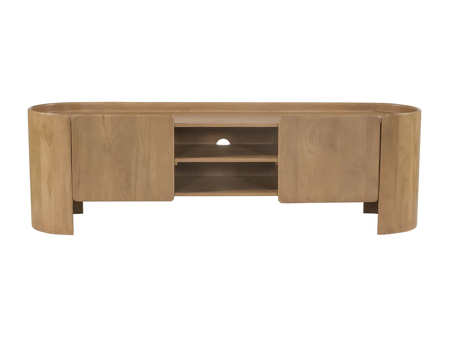 Meuble TV Japandi Arrondi en Bois De Manguier 2 Portes - Islara